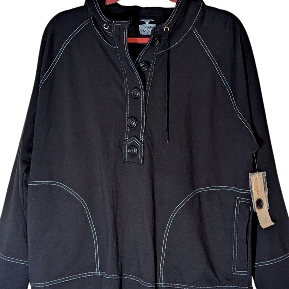 Jones New York Black Button Up Pullover Hoodie Pocket Sweatshirt Women’s Size 1X